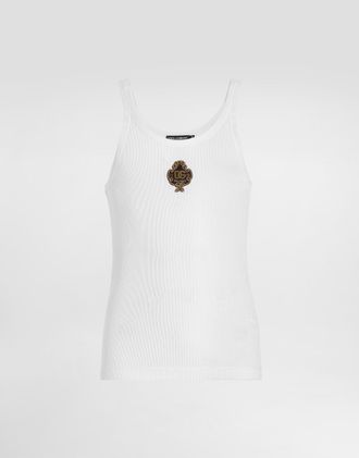 Dolce & Gabbana Ribbed Jersey Tank Top With Patch - Man T-shirts And Polos White 44