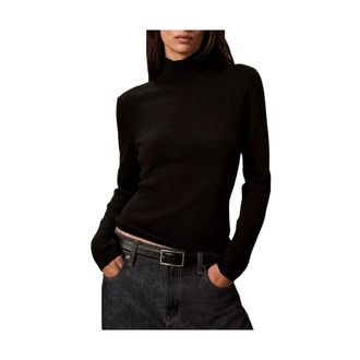Calvin Klein Geribbelde coltrui - Dames - Truien - Zwart - Maat: S Wol