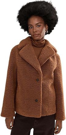 AllSaints Eddie Faux Teddy Womens Coat Cognac Brown : SM, Polyester