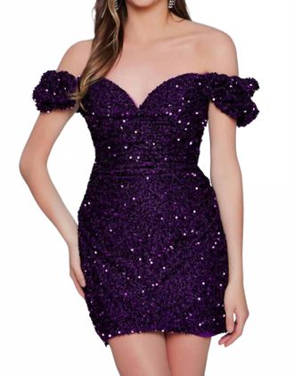 Jovani Off Shoulder Cocktail Dress In Purple