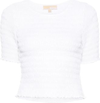 Michael Kors Geruite Georgette T-Shirt - Dames - T-shirts - Wit - XS - Polyester - Tops