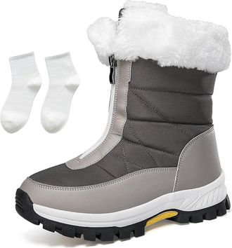 Generic Womens Waterproof Non-Slip Zipper Snow Boots, Warm Fleece-Lined Mid-Calf Winter Boots, Lightweight Outdoor Walking Boots (Grey, M, Adult, Women, 10, N