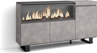 Skraut Home Skraut Home - Aparadores Para Sal&oacute;n, Gran Capacidad De Almacenaje, 160, 3 Puertas, Chimenea El&eacute;ctrica Xxl, Dise&ntilde;o Industrial, Estilo Moderno, Gris Cem