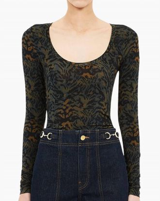 Ulla Johnson Aris Jersey Long Sleeve U-Neck Top In Desert Jasper