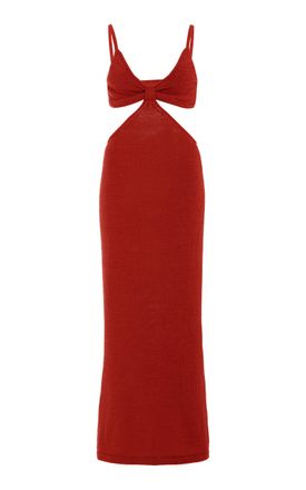 Cult Gaia Womens Serita Cotton-Blend Ribbed-Knit Cutout Dress - Red - L - Moda Operandi
