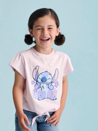 Lilo & Stitch M&auml;dchen T-Shirt mit Knoten und Schrift Disney LILO & STITCH pulver lila