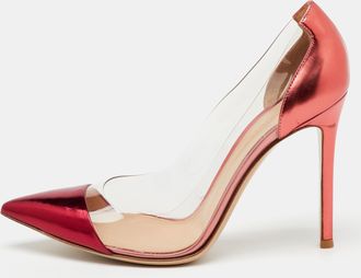 Gianvito Rossi Metallic Burgundy Leather And Pvc Plexi Pointed Toe Pumps