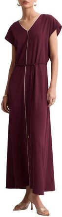 Mango Contrast Piping Belted Midi Dress in Cherry at Nordstrom, Size 6