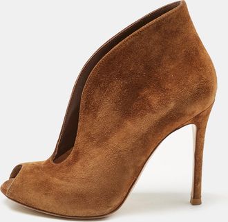 Gianvito Rossi Brown Suede Vamp Peep Toe Booties