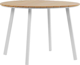 Beliani Mesa De Jard&iacute;n 4 Plazas De Madera Pl&aacute;stica Clara Estructura De Metal Aluminio Tablero De Listones 105 Cm Patas Redondas Exterior Cavoli
