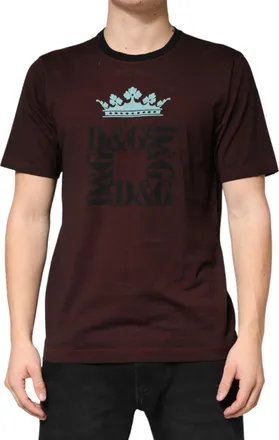 Dolce & Gabbana Maroon Dg Crown Cotton Crew Neck Men T-Shirt