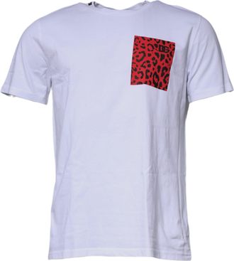 Dolce & Gabbana White Red Leopard Cotton Crew Neck Mens T-shirt