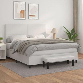 vidaXL Vidaxl - Cama Box Spring Con Colch&oacute;n Cuero Sint&eacute;tico Blanco 160x200 Cm