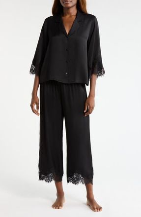 Nordstrom Midnight Lace Satin Pajamas in Black at Nordstrom, Size X-Large