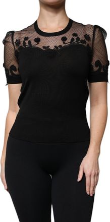 Dolce & Gabbana Black Floral Lace Short Sleeves Blouse Womens Top (Pre-Owned)