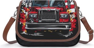 Generic Fire Truck Firefighter U.S. Flag Womens Crossbody Bag Fashion Shoulder Handbags Message Tote Bag with Adjustable Strap
