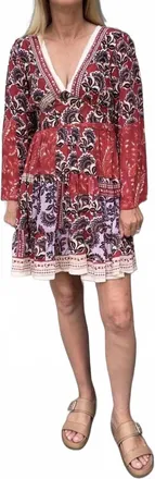 Angie Celeste V Neck Long Sleeve Dress In Red