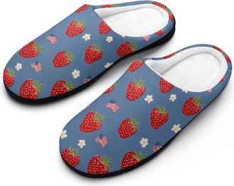 Generic Strawberry U.S. Flag Funny Mens Cotton Slippers Soft Non-Slip Rubber Sole House Slipper Indoor Outdoor