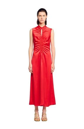 Sandro Draped satin-effect dress in Red at Nordstrom, Size 38 Eu