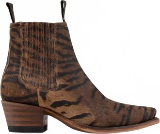 Ann Mashburn Womens Short Cowboy Boot In Brown Tiger Leather