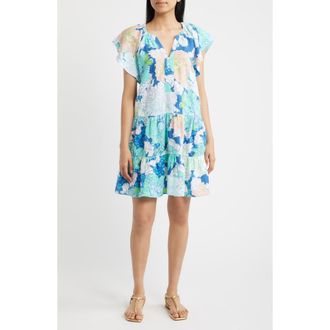 Lilly Pulitzer Norella Print Ruffle Linen Dress in Starlight Navy at Nordstrom, Size X-Large