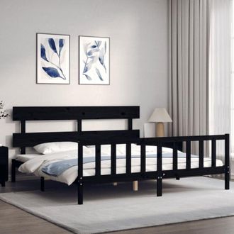 vidaXL Estructura De Cama Con Cabecero Madera Maciza Negro 200x200 Cm Vidaxl