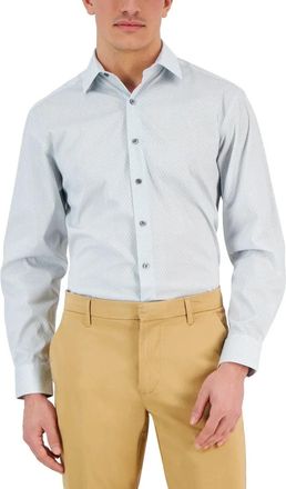 Alfani Dress Shirts Mens Green Honeycomb Stretch Button-Up Formal UPS1043