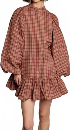 Ghospell Dominica Plaid Dress In Red/ Brown