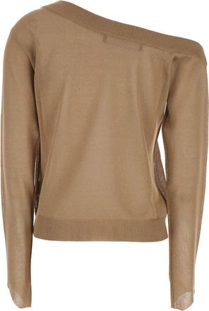 Federica Tosi Womens Sweater One-Shoulder Brown Wool Blend Tops Top