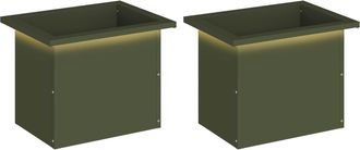 vidaXL Jardinera Para Jard&iacute;n Con Luces Led 2 Uds. Verde Oliva Vidaxl