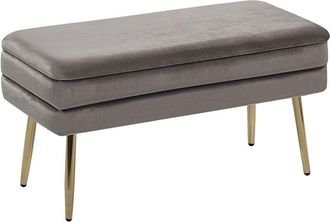Beliani Beliani - Banco Con Almacenaje De Terciopelo Gris Patas Doradas Sala De Estar Durham