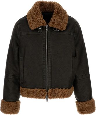 Stand Studio Shearling-Trim Zip Jacket - Dames - Winterjassen - Bruin - 2XS - Katoen - Jassen