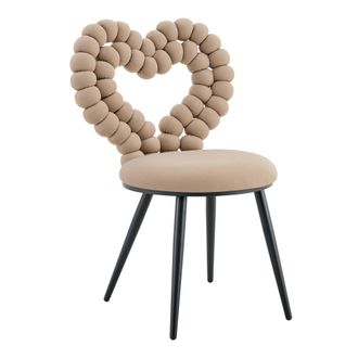 STILVORA Silla De Comedor 2 Piezas En Terciopelo, Respaldo Con Corte En Forma De Corazon, Patas Metalicas, Camel, 62.5 X 59.0 X 52.0 Cm