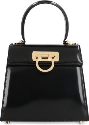Ferragamo Womens Iconic Calf Leather Handbag Black Calfskin Handbags Hand Bags