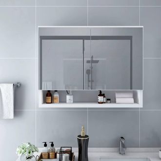 Berkfield Home LED Bathroom Mirror Cabinet White 80x15x60 cm MDF | Size: 80 x 15 x 60 cm