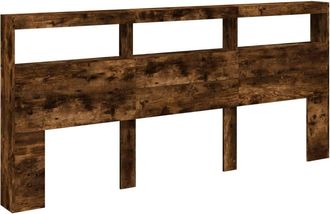 Berkfield Home Headboard Cabinet with LED Smoked Oak 220x17x102 cm in Brown | Size: 220 x 17 x 102 cm