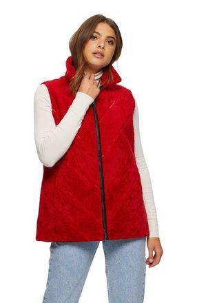 Gorski Reversible Chevron Genuine Shearling Vest in Red/black at Nordstrom, Size X-Small