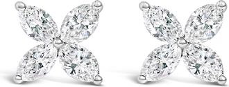 House of Brilliance 14K White Gold 1.0 Cttw Lab Grown Marquise Diamond 8 Stone Floral Leaf Stud Earrings