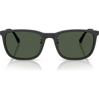 Emporio Armani 56mm Polarized Square Sunglasses in Matte Black /Dark Green Polar at Nordstrom