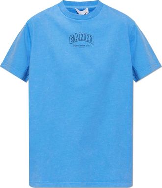 Ganni Logo T-Shirt - Dames - T-shirts - Blauw - M - Katoen - Tops