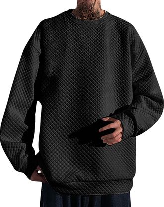 Generic Loose UK Sweatshirts Mens 2024 Trendy Tops Blouse Mens Casual Fashion Solid Color Trendy Loose Round Neck Hoodie Mens Crew Neck Jumper (Black, XXXL)