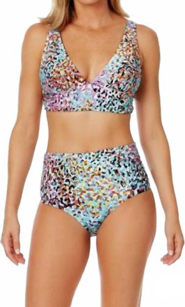 Anne Cole Sunset Dot Fold Over High Waist Shirred Bikini Swim Top And Bottoms In Multi