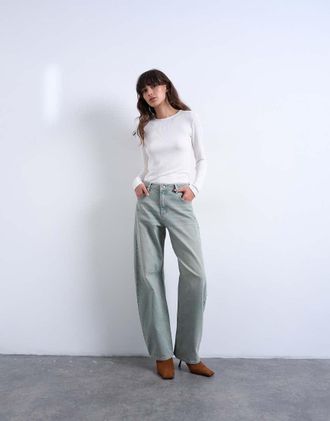 Topshop Jeans bombati a vita medio alta color verde menta-Blu