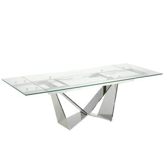 Angel Cerd&aacute; Rectangular Extendable Dining Table, Tempered Glass, Chrome Legs in Silver