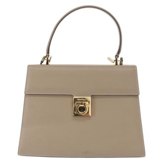 Ferragamo Gancini Top Handle Flap Bag Leather Beige Leather Handbag (Pre-Owned)