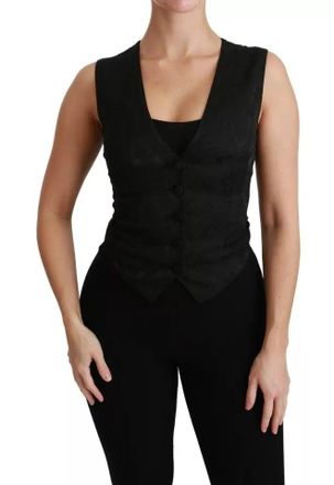 Dolce & Gabbana Womens Black Lace Waistcoat Slim Vest Silk Top