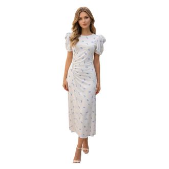 Mar De Margaritas Midi Dresses, female, White, Size: S Long Half-Sleeve Dress with Front Slit and Side Buttons