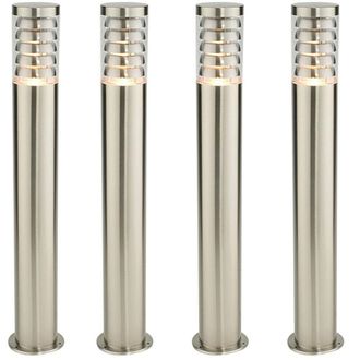 Loops 4 PACK Outdoor Garden Bollard Light 80cm Brushed Steel 9W Outside Lamp Post IP44 in Metallics