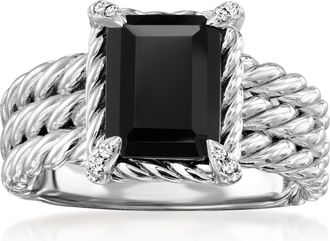 Ross-Simons Onyx 3-Row Ring With White Topaz in Sterling Silver