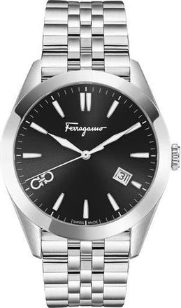 Ferragamo Black Dial Bracelet Strap Watch, 42mm in Stainless Steel at Nordstrom Rack